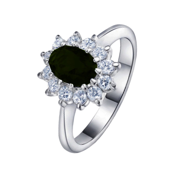 Unisex Copper Geometric Zircon Inlaid Ring With Emerald Look Electroplated Fashion Jewelry