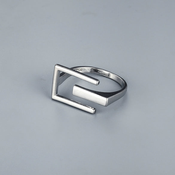 Unisex Copper Open Letter Ring With Geometric Cutout Design And Gold Or Silver Electroplated Finish Minimalist Style
