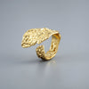Unisex Copper Open Ring With Irregular Leaf Shape Textured Concave Convex Design And Gold Silver Electroplated Finish