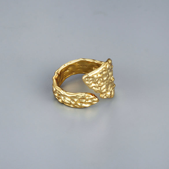 Unisex Copper Open Ring With Irregular Leaf Shape Textured Concave Convex Design And Gold Silver Electroplated Finish