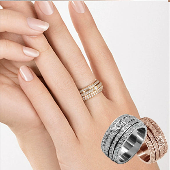 Unisex Copper Rotating Geometric Ring With Diamond Inlay Starry Sky Design New Chinese Style Index Ring