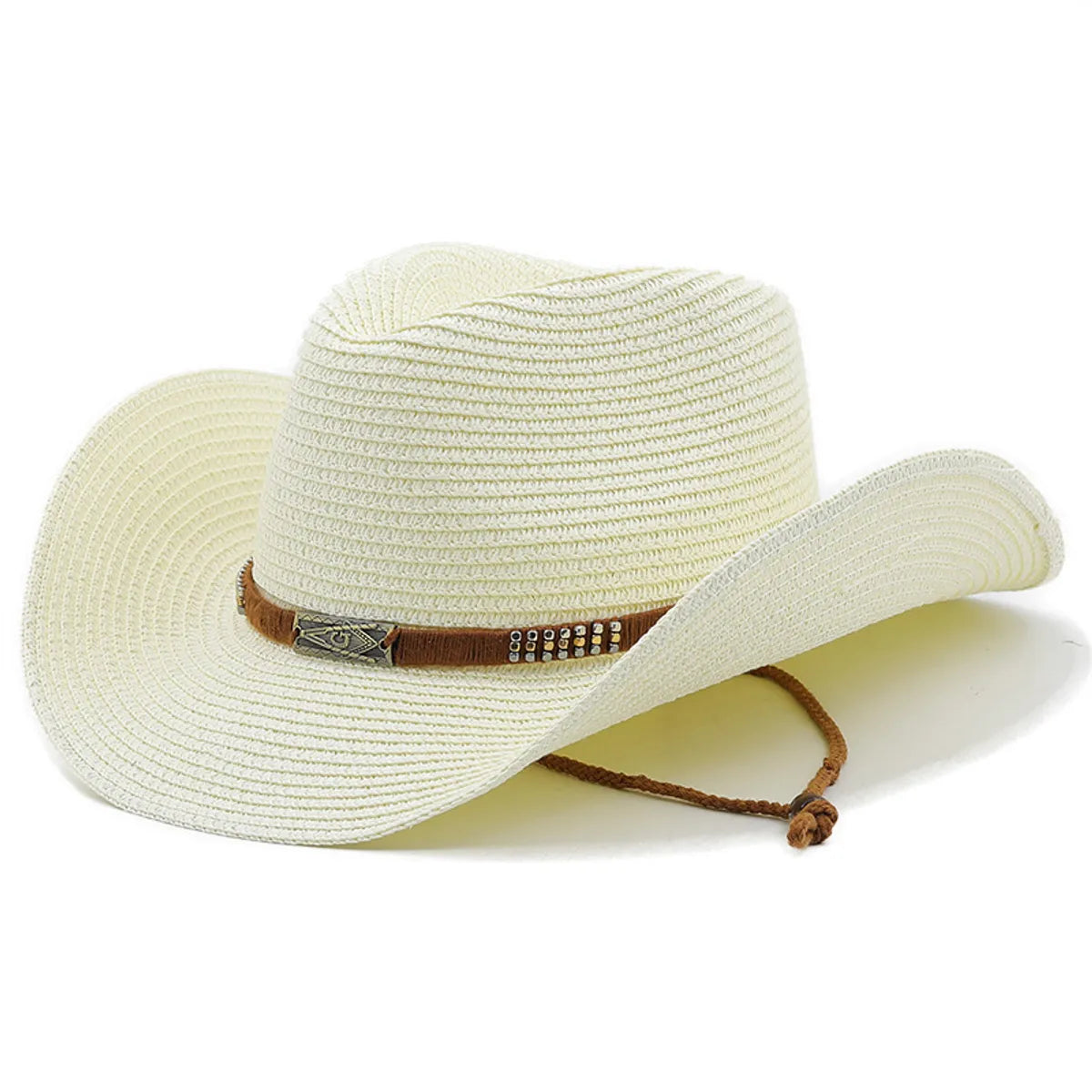 Unisex Cowboy Style Solid Color Curved Eaves Straw Hat