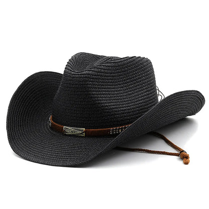 Unisex Cowboy Style Solid Color Curved Eaves Straw Hat