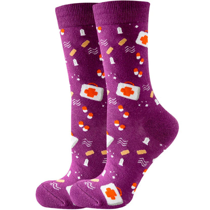 Unisex Cute Fruit Flower Cotton Crew Socks 1 Set