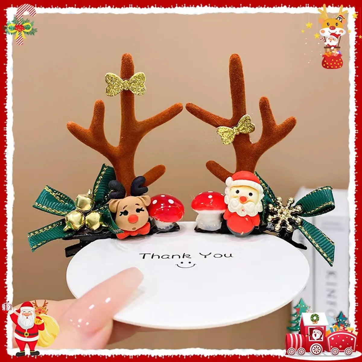 Unisex Cute Simple Style Santa Claus Elk Cloth Flocking Hair Clip