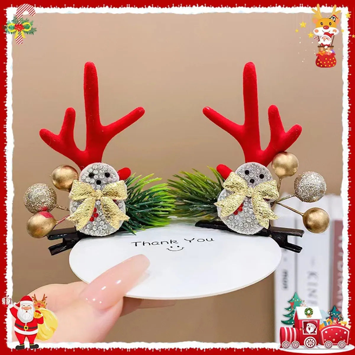 Unisex Cute Simple Style Santa Claus Elk Cloth Flocking Hair Clip