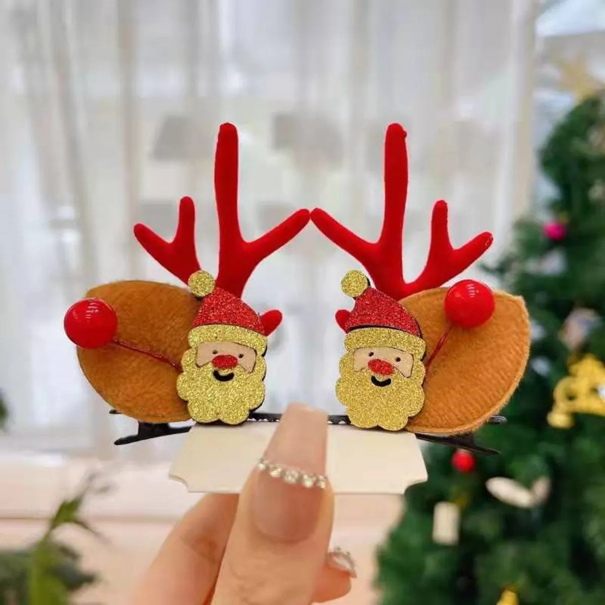 Unisex Cute Simple Style Santa Claus Elk Cloth Flocking Hair Clip