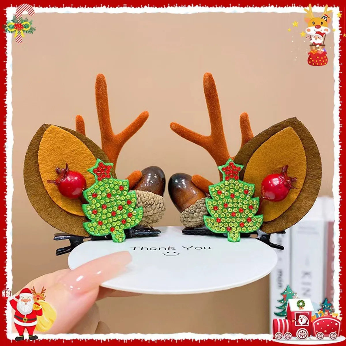 Unisex Cute Simple Style Santa Claus Elk Cloth Flocking Hair Clip