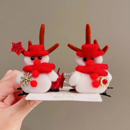 Unisex Cute Simple Style Santa Claus Elk Cloth Flocking Hair Clip