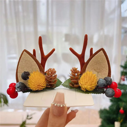 Unisex Cute Simple Style Santa Claus Elk Cloth Flocking Hair Clip