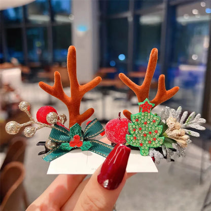 Unisex Cute Simple Style Santa Claus Elk Cloth Flocking Hair Clip