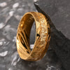 Unisex Damascus Steel Ring With Goldplated Finish And Gold Foil Inlay Minimalist Geometric Jewelry