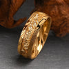 Unisex Damascus Steel Ring With Goldplated Finish And Gold Foil Inlay Minimalist Geometric Jewelry