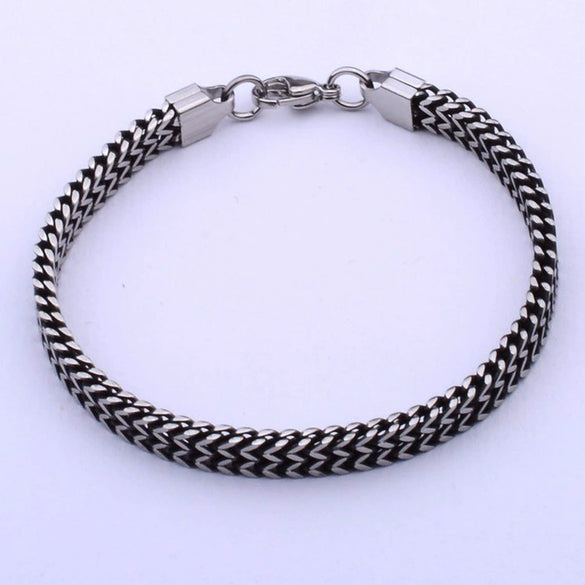 Unisex Double Layer Titanium Steel Bracelet With Retro Fish Scale Design Polished Finish And Floral Details