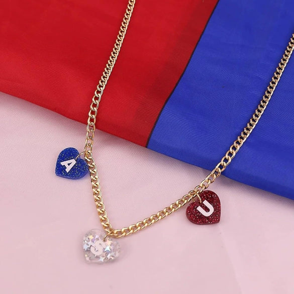Unisex Electroplated Alloy Heart Pendant Clavicle Necklace With Geometric Letter Text Pattern Adjustable Chain Jewelry