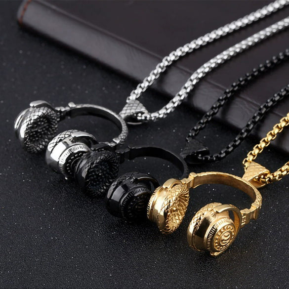 Unisex Electroplated Alloy Necklace With Titanium Steel Headphone Pendant Keel Chain And Rock Music Geometric Animal Zodiac Design