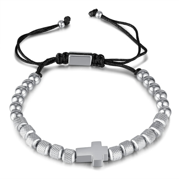 Unisex Electroplated Titanium Steel Cross Charm Woven Bracelet With Geometric Design Fashion Jewelry