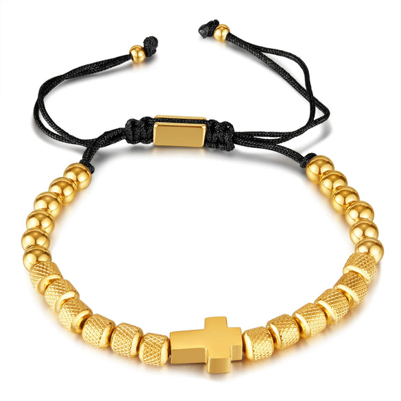 Unisex Electroplated Titanium Steel Cross Charm Woven Bracelet With Geometric Design Fashion Jewelry