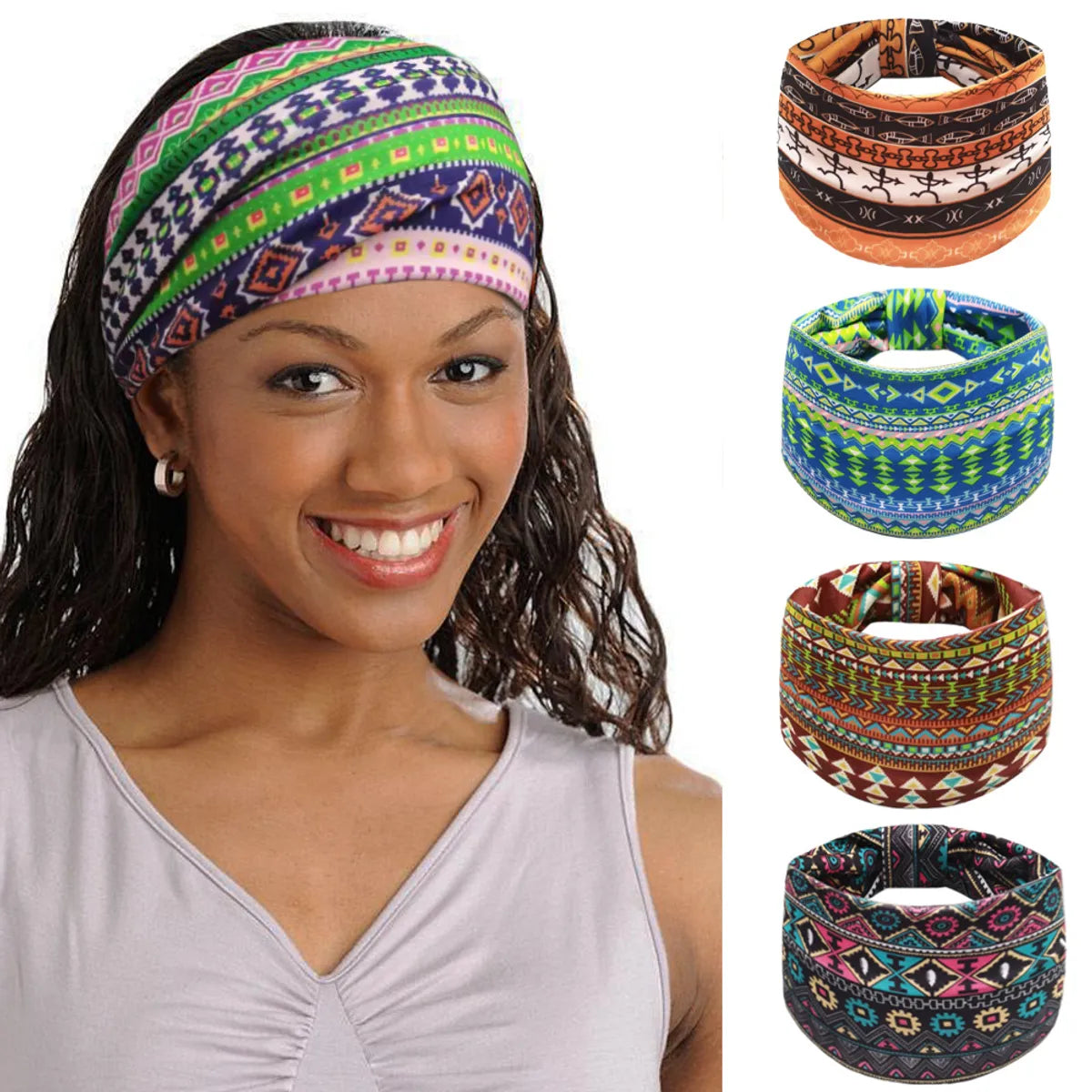 Unisex Ethnic Style Plaid Imitation Cotton Stripe Flowers Hair Band