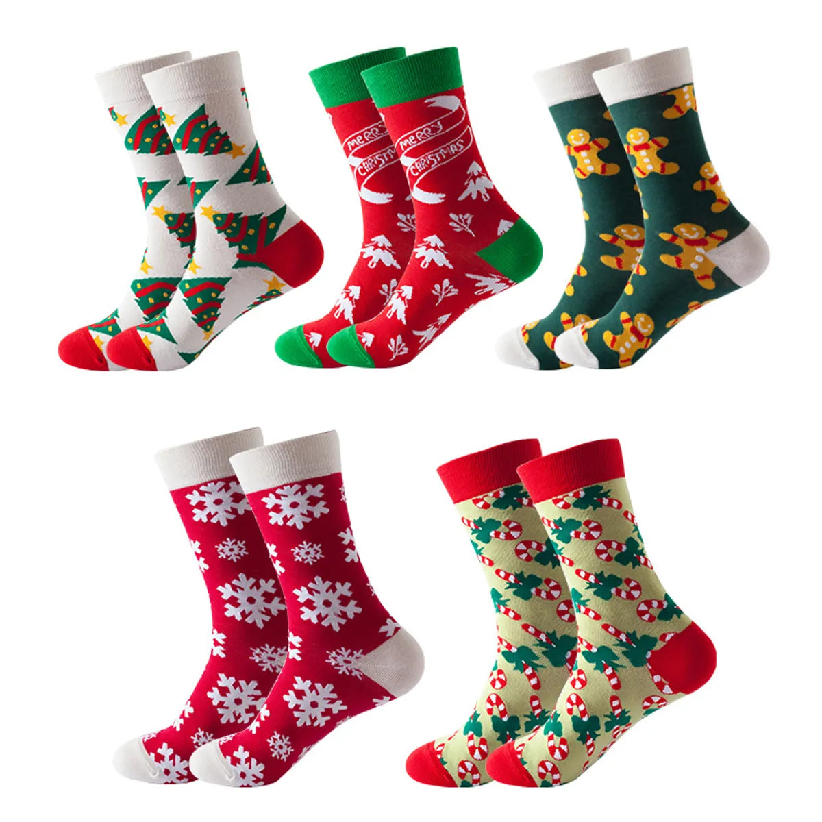 Unisex Fashion Christmas Tree Snowflake Cotton Jacquard Crew Socks