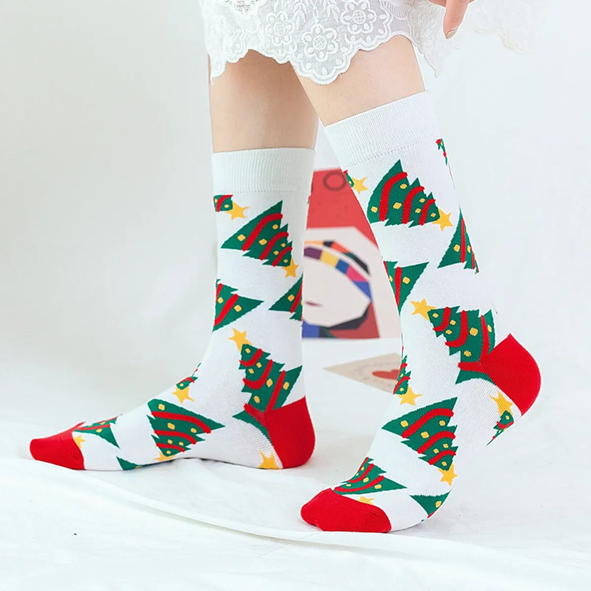 Unisex Fashion Christmas Tree Snowflake Cotton Jacquard Crew Socks