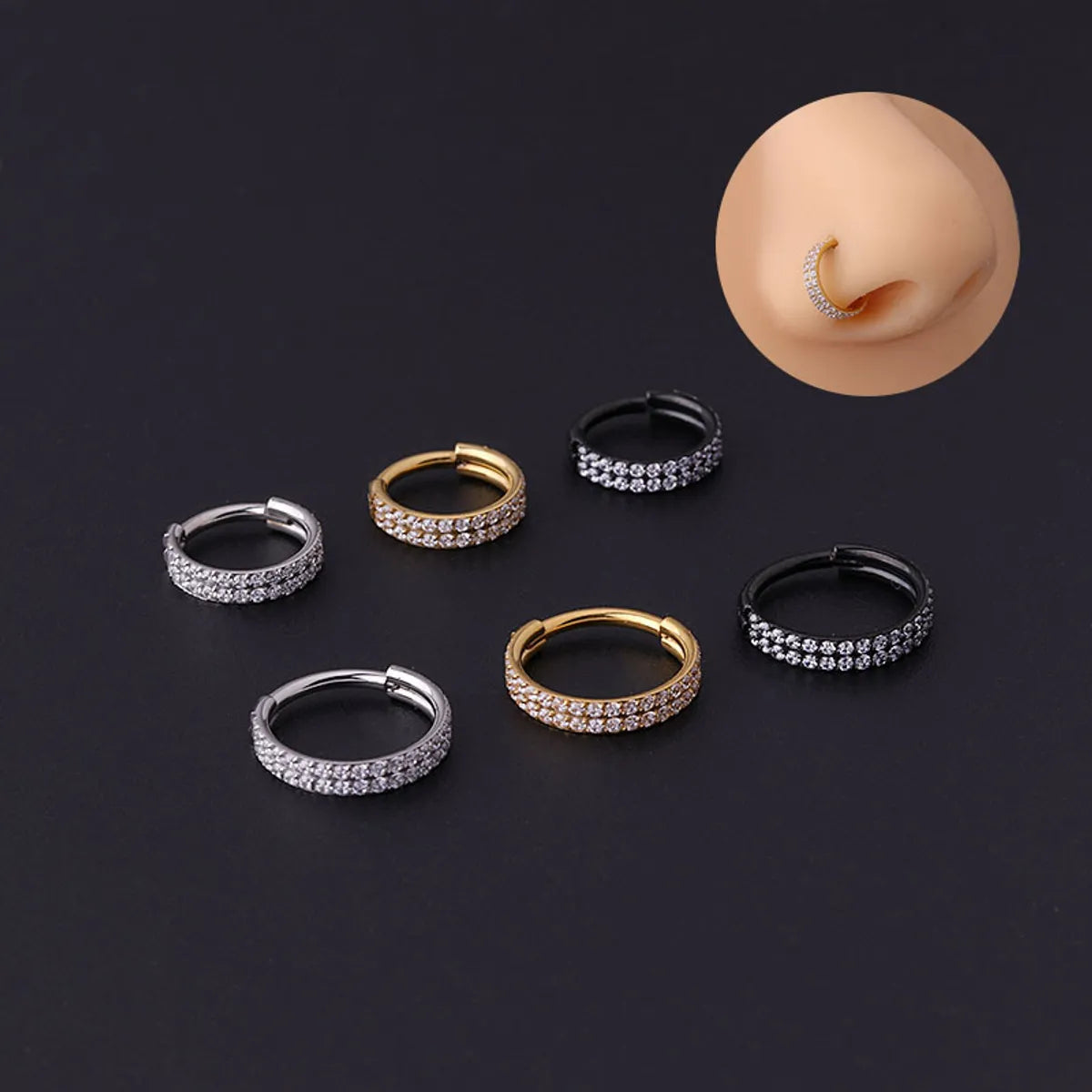 Unisex Fashion Circle Stainless Steel Metal Nose Ring Plating Inlay Zircon