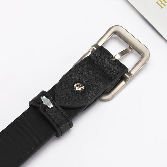 Unisex Fashion Imitation Leather Belt With Rectangle Alloy Pin Buckle All Match Decorative Black