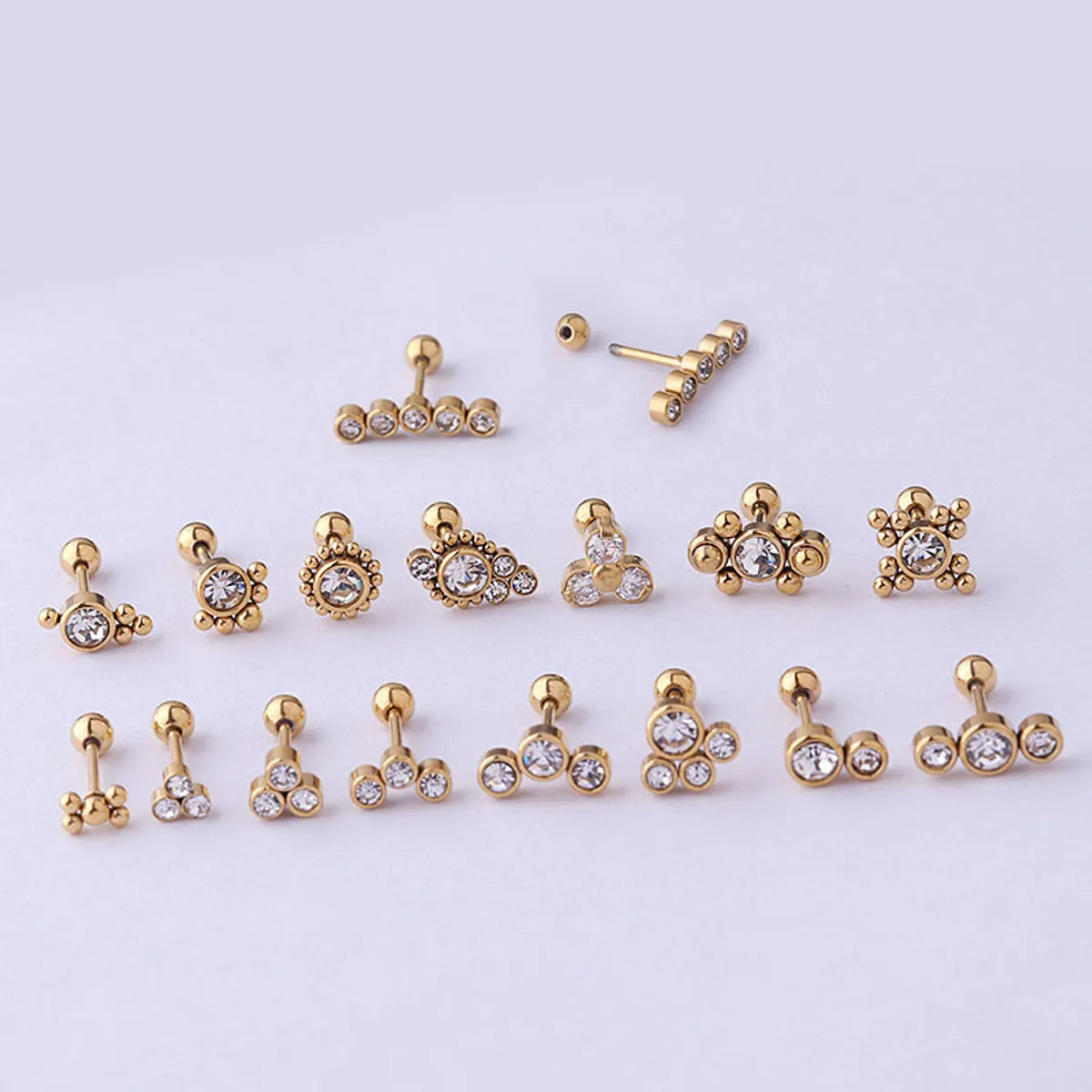 Ear Cartilage Rings & Studs Fashion Round 316 Stainless Steel  Plating Inlay Zircon