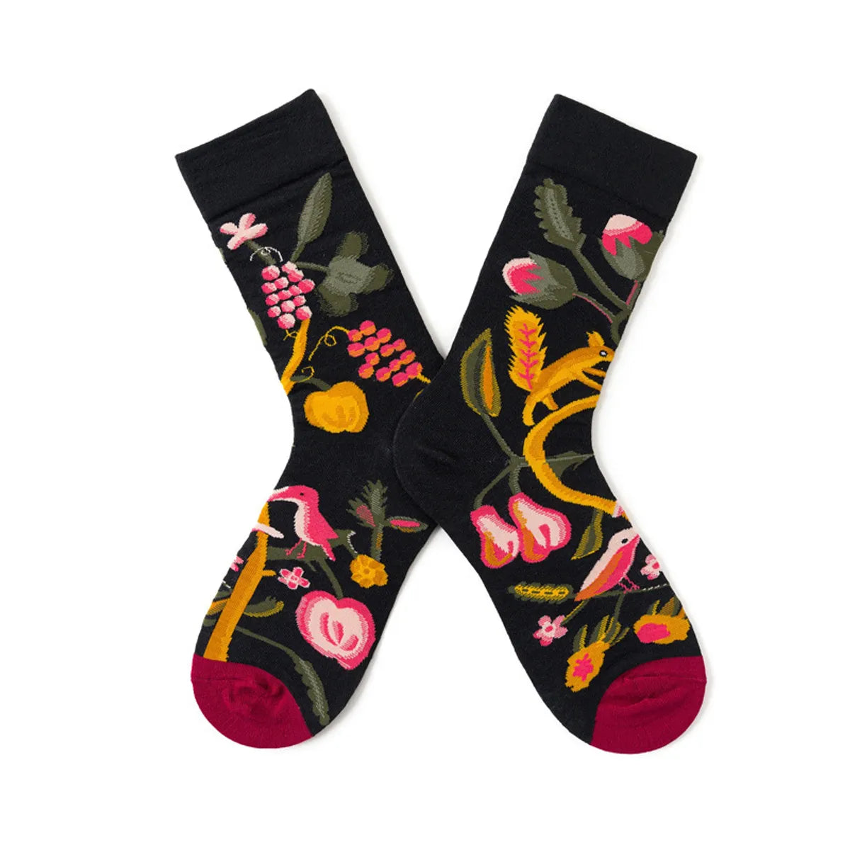 Unisex Funny Simple Style Color Block Flower Cotton Crew Socks A Pair