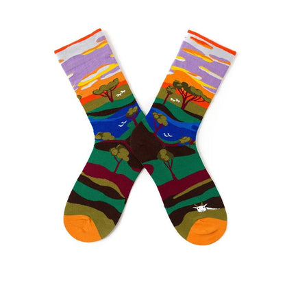 Unisex Funny Simple Style Color Block Flower Cotton Crew Socks A Pair