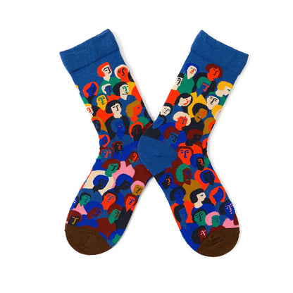 Unisex Funny Simple Style Color Block Flower Cotton Crew Socks A Pair