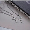 Unisex Geometric Cross Necklace With Diamond Detail Zinc Alloy Pendant And Titanium Steel Twist Chain Minimalist Jewelry For Men And Women
