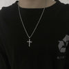 Unisex Geometric Cross Necklace With Diamond Detail Zinc Alloy Pendant And Titanium Steel Twist Chain Minimalist Jewelry For Men And Women