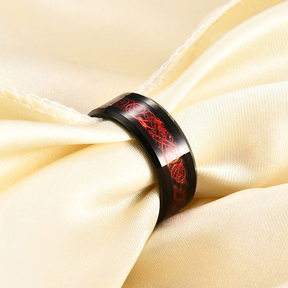 Unisex Geometric Dragon Pattern Tungsten Steel Ring With Smooth Electroplated Finish For Wholesale