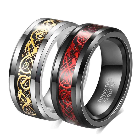 Unisex Geometric Dragon Pattern Tungsten Steel Ring With Smooth Electroplated Finish For Wholesale