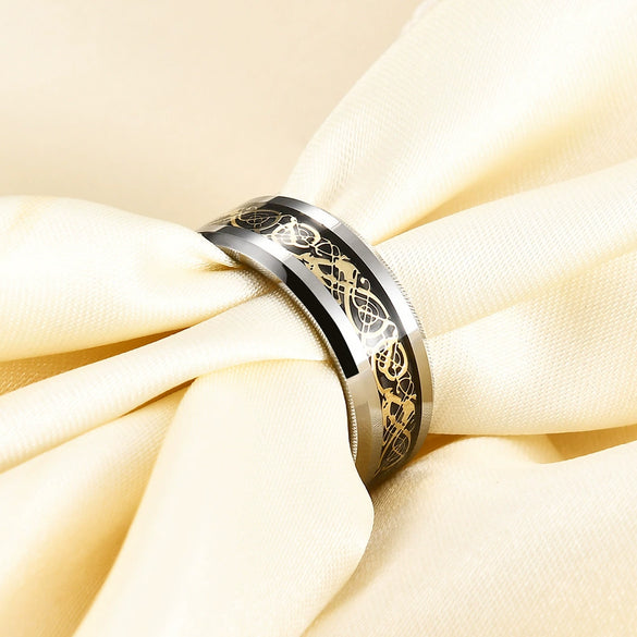 Unisex Geometric Dragon Pattern Tungsten Steel Ring With Smooth Electroplated Finish For Wholesale