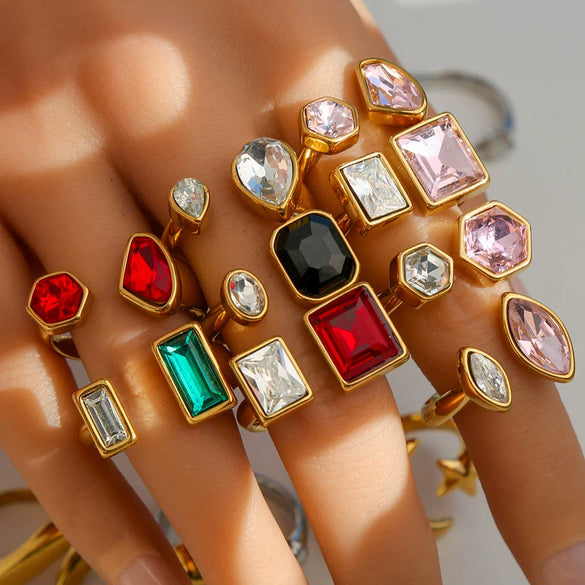 Unisex Geometric Electroplated Water Drop Shaped Zircon Adjustable Open Index Finger Ring