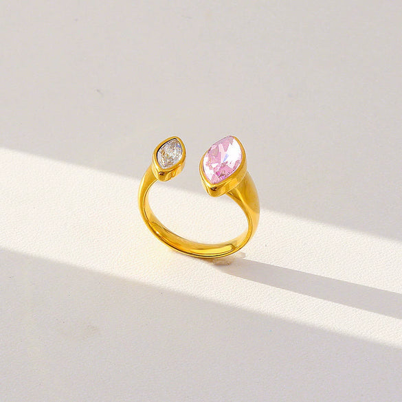 Unisex Geometric Electroplated Water Drop Shaped Zircon Adjustable Open Index Finger Ring