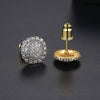 Unisex Geometric Flower Earrings In Electroplated Copper With Black Nano Zircon And Twotone Gold Finish