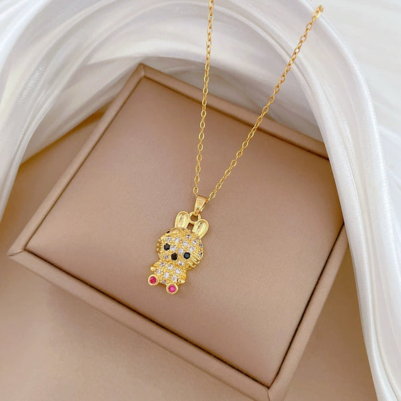 Unisex Geometric Full Diamond Necklace With Titanium Steel And Copper Pendant