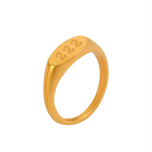 Unisex Geometric Letter Number 316L Stainless Steel Gold Plated Finger Ring