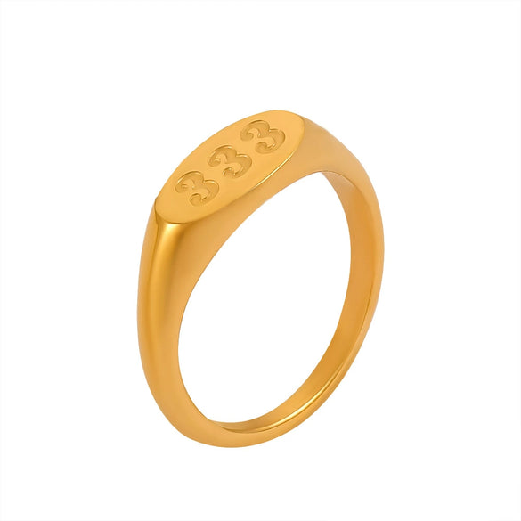 Unisex Geometric Letter Number 316L Stainless Steel Gold Plated Finger Ring