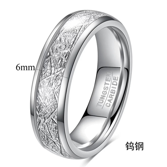 Unisex Geometric Polished Tungsten Steel Ring With Frosted Meteoriteinspired Goldtone Sphere Pattern