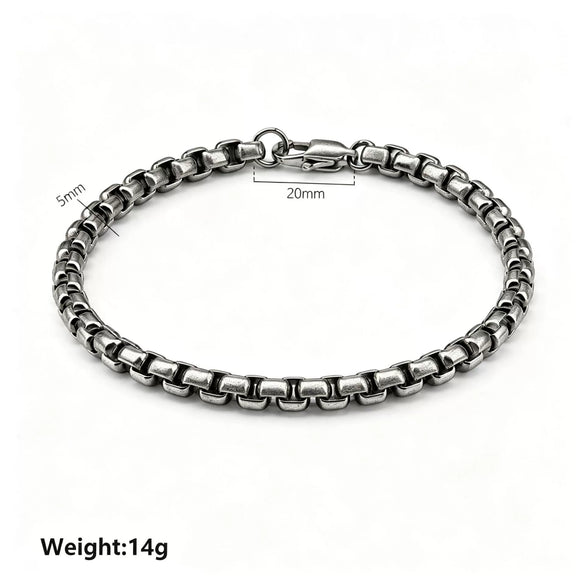 Unisex Geometric Square Box Chain Bracelet In Plated Stainless Steel Minimalist Jewelry For Men And Women