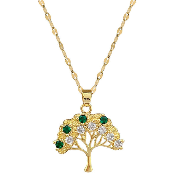 Unisex Geometric Stainless Steel And Copper Tree Of Life Full Diamond Necklace