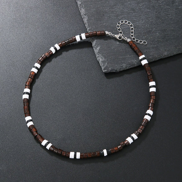 Unisex Geometric Style Coconut Shell And Wooden Beads Necklace With O Word Chain And Electroplating