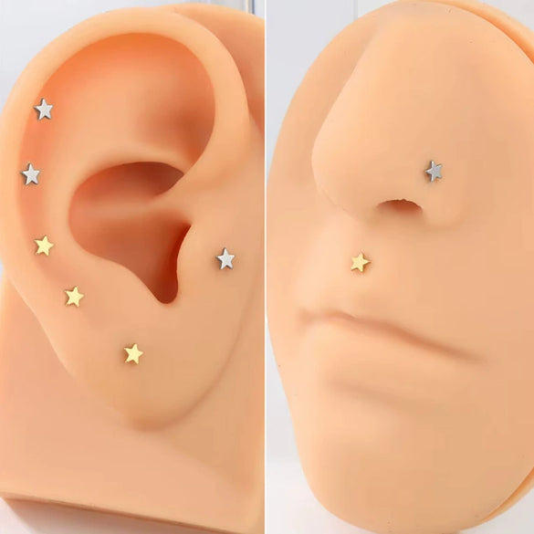 Unisex Geometric Titanium Alloy And Copper Stainless Steel Electroplated Earring And Lip Nail With Star Moon Lightning Pattern