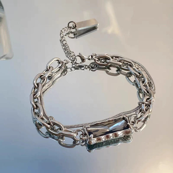 Unisex Geometric Titanium Steel Layered Wrap Bracelet With Electroplated Finish Trendy Hiphop Jewelry