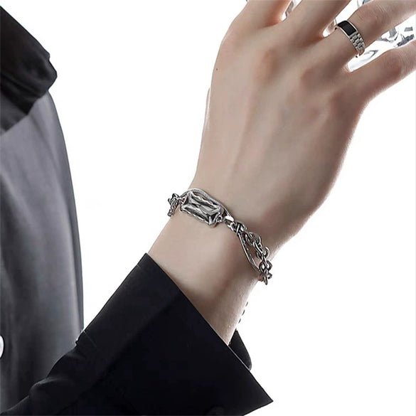 Unisex Geometric Titanium Steel Layered Wrap Bracelet With Electroplated Finish Trendy Hiphop Jewelry