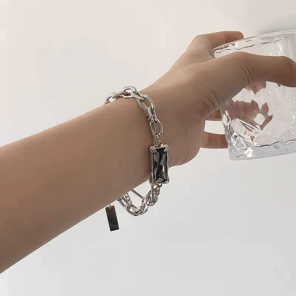 Unisex Geometric Titanium Steel Layered Wrap Bracelet With Electroplated Finish Trendy Hiphop Jewelry